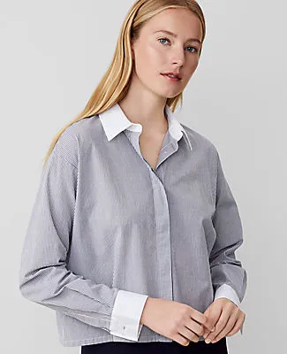 Ann Taylor Weekend Collection Striped Cotton Blend Shirt sold by Ann Taylor product image thumbnail 4