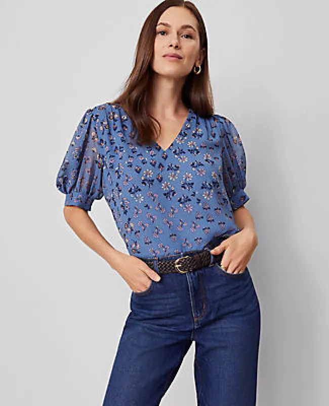 Ann Taylor Floral V-Neck Popover Top sold by Ann Taylor