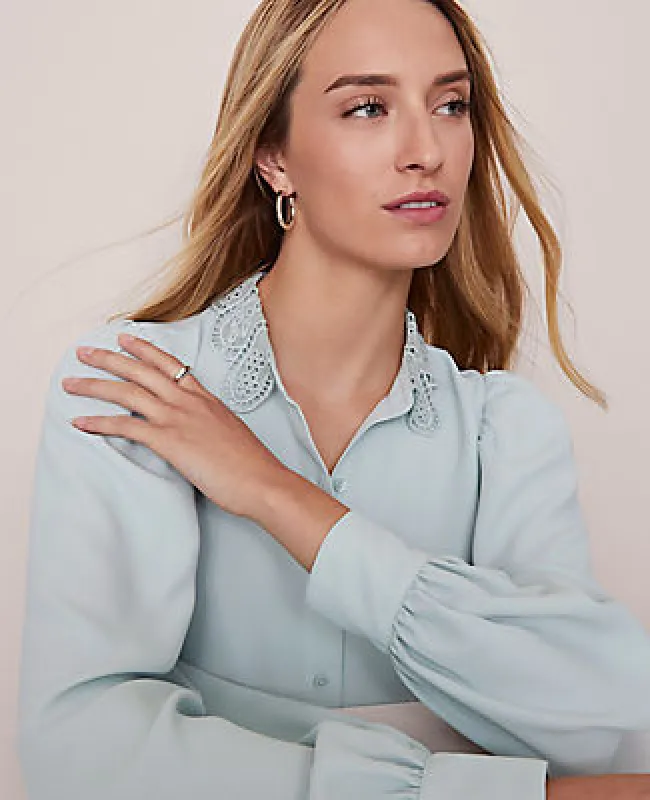 Ann Taylor Petite Lace Collar Blouson Sleeve Shirt sold by Ann Taylor