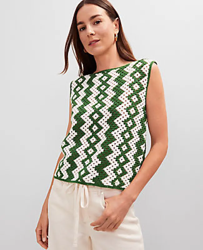 Ann Taylor Geo Crochet Sweater Shell Top sold by Ann Taylor