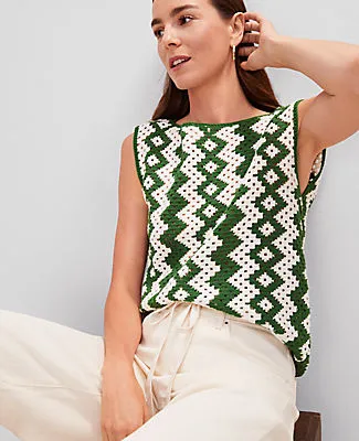 Ann Taylor Geo Crochet Sweater Shell Top sold by Ann Taylor product image thumbnail 3