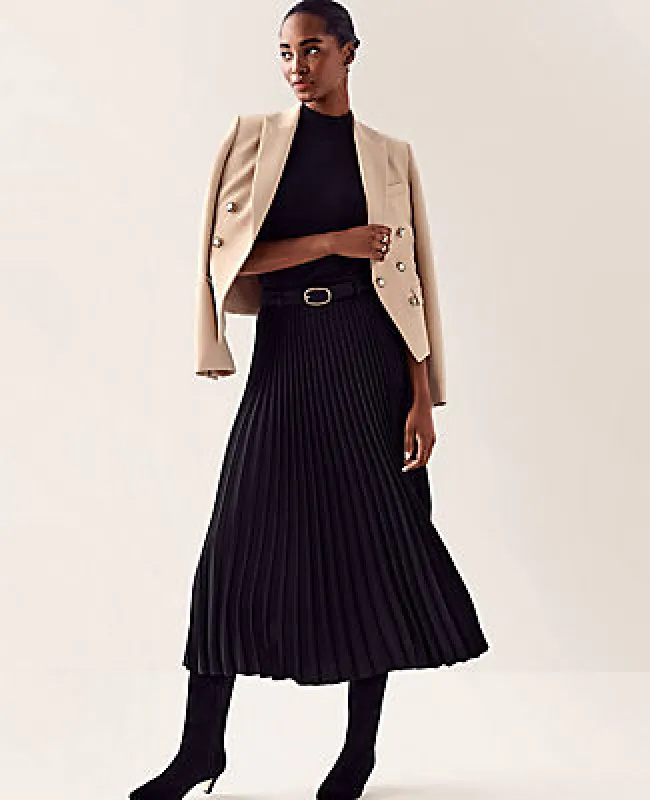 Ann Taylor Belted Pleated Midi Skirt sold by Ann Taylor