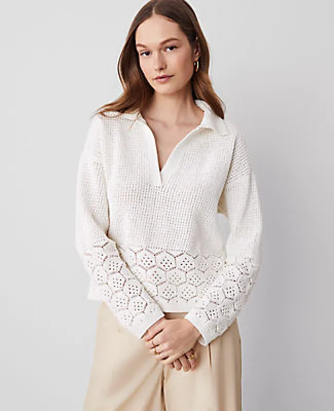 Ann Taylor Crochet Collared Sweater sold by Ann Taylor