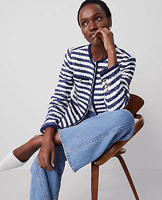 Ann Taylor Striped Bouclé Tweed Fitted Jacket sold by Ann Taylor product image thumbnail 3