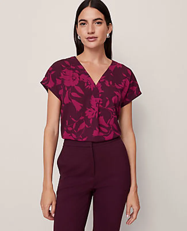 Ann Taylor Floral Mixed Media Pleat Front Top sold by Ann Taylor