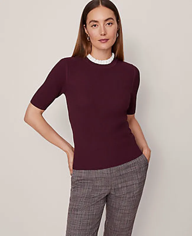 Ann Taylor Ruffle Neck Ribbed Sweater sold by Ann Taylor