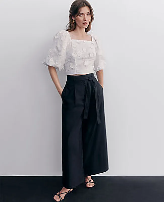 Ann Taylor The Petite Belted Cropped Palazzo Pant in Poplin sold by Ann Taylor