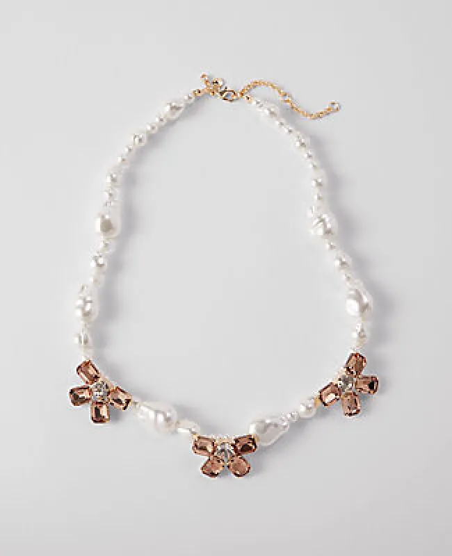 Ann Taylor Pearlized Crystal Flower Statement Necklace sold by Ann Taylor