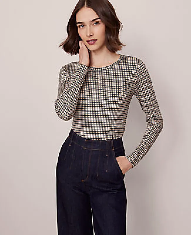 Ann Taylor Petite Houndstooth Crew Neck Top sold by Ann Taylor