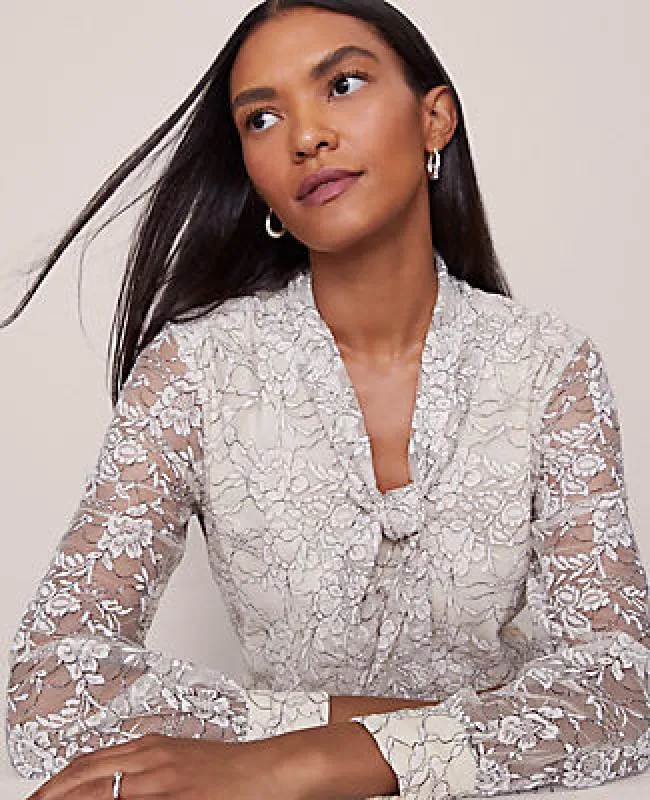 Ann Taylor Lace Tie V-Neck Popover Top sold by Ann Taylor