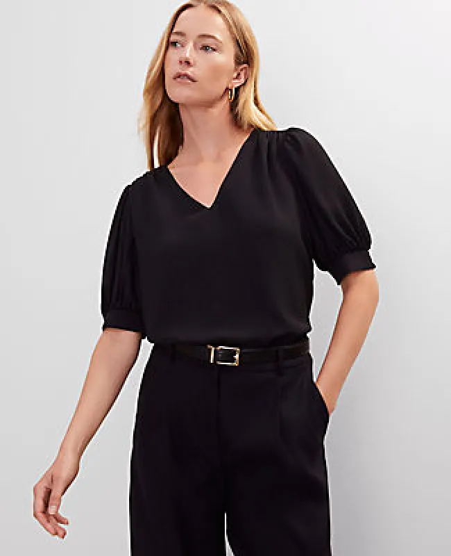 Ann Taylor Petite V-Neck Popover Top sold by Ann Taylor
