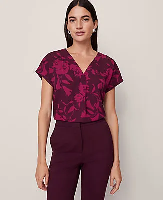Ann Taylor Petite Floral Mixed Media Pleat Front Top sold by Ann Taylor