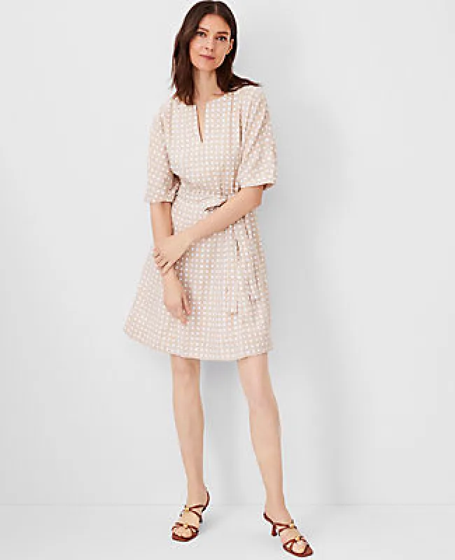 Ann Taylor Lattice Linen Blend Split Neck Flare Dress made by Ann Taylor