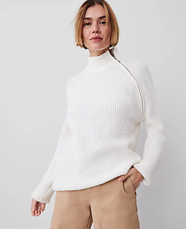 Ann Taylor Petite Weekend Collection Waffle Zip Sweater sold by Ann Taylor