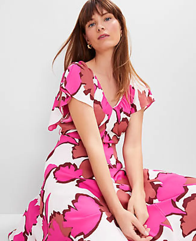 Ann Taylor Floral Flutter Sleeve Midi Dress sold by Ann Taylor