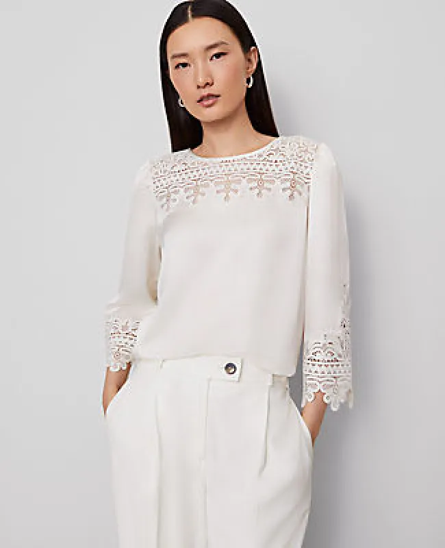 Ann Taylor Satin Lace Trim Top sold by Ann Taylor