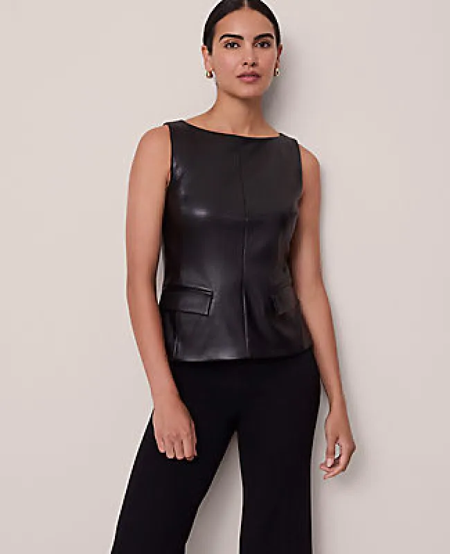 Ann Taylor Petite Faux Leather Shell Top sold by Ann Taylor