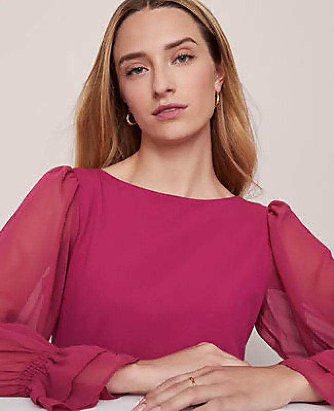 Ann Taylor Petite Mixed Media Pleated Sleeve Top sold by Ann Taylor