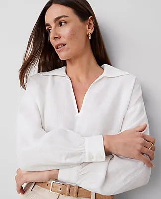 Ann Taylor Petite Linen Collared Popover Top sold by Ann Taylor product image thumbnail 3