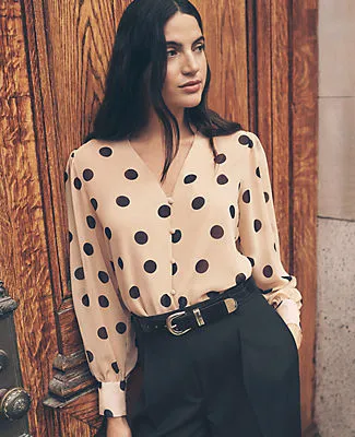 Ann Taylor Petite Dotted V-Neck Popover Top sold by Ann Taylor