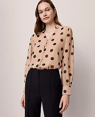 Ann Taylor Petite Dotted V-Neck Popover Top sold by Ann Taylor product image thumbnail 2