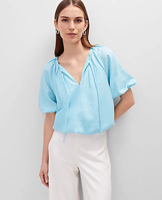 Ann Taylor Linen Blend Bubble Hem Blouse sold by Ann Taylor