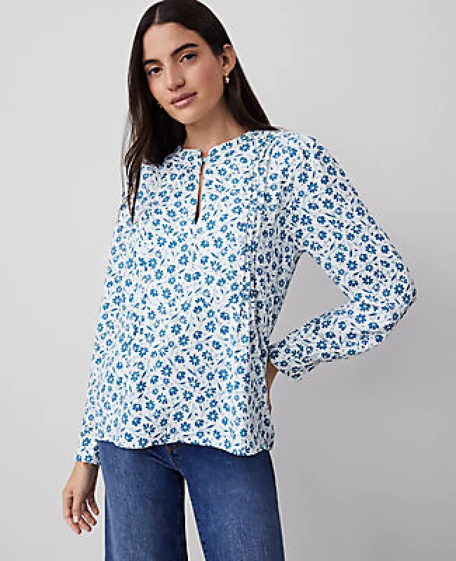 Ann Taylor Floral Bib Mixed-Media Top sold by Ann Taylor