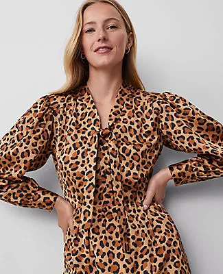 Ann Taylor Animal Print Tie Neck Midi Dress sold by Ann Taylor product image thumbnail 3