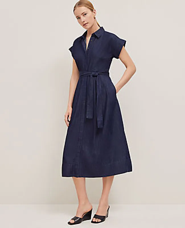 Ann Taylor Petite Chambray Flare Midi Shirtdress sold by Ann Taylor