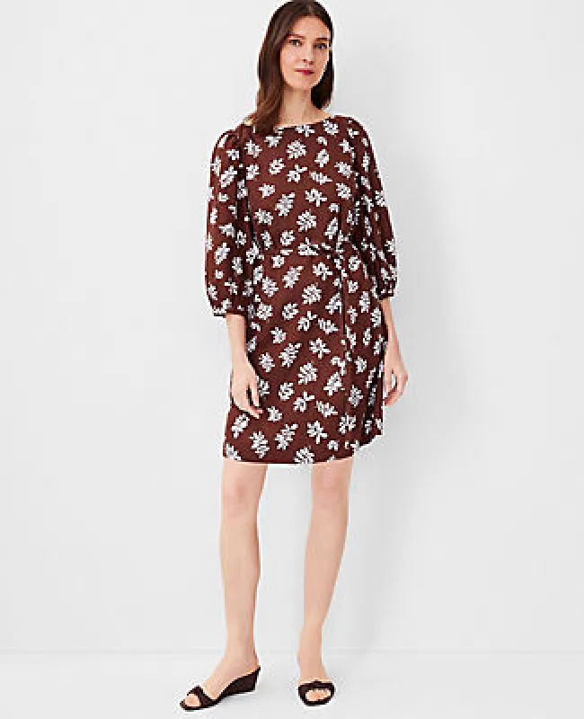Ann Taylor Leafed Linen Blend Puff Sleeve Shift Dress sold by Ann Taylor