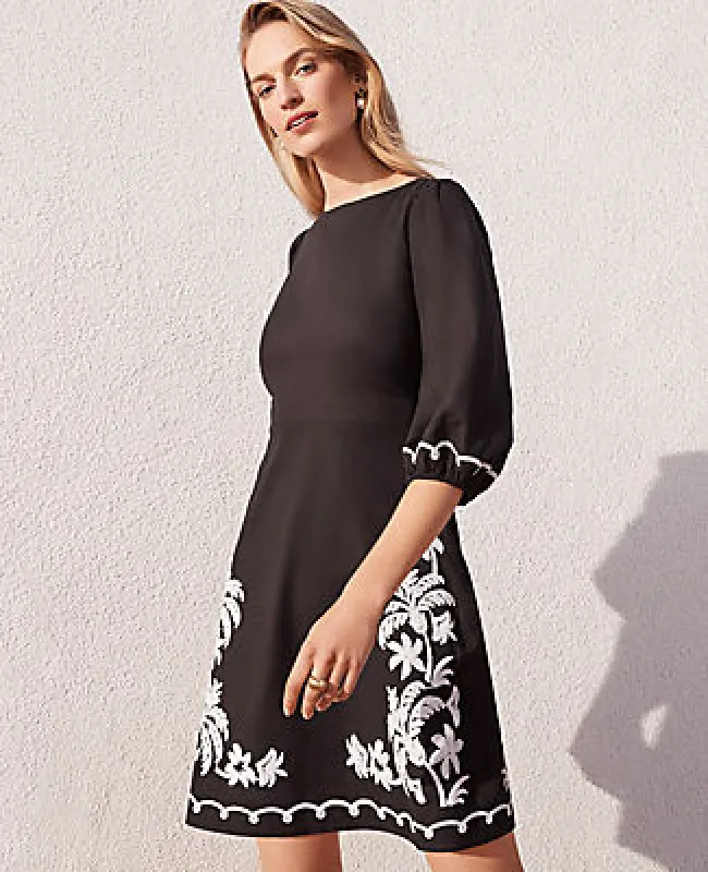 Ann Taylor Petite Embroidered Linen Blend Open Back Flare Dress sold by Ann Taylor