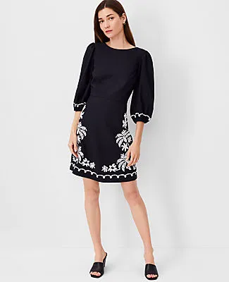 Ann Taylor Petite Embroidered Linen Blend Open Back Flare Dress sold by Ann Taylor product image thumbnail 2