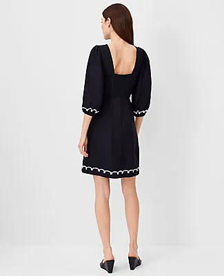 Ann Taylor Petite Embroidered Linen Blend Open Back Flare Dress sold by Ann Taylor product image thumbnail 3