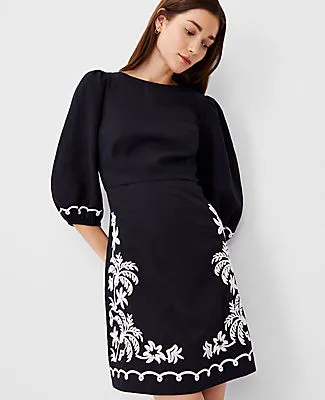Ann Taylor Petite Embroidered Linen Blend Open Back Flare Dress sold by Ann Taylor product image thumbnail 4