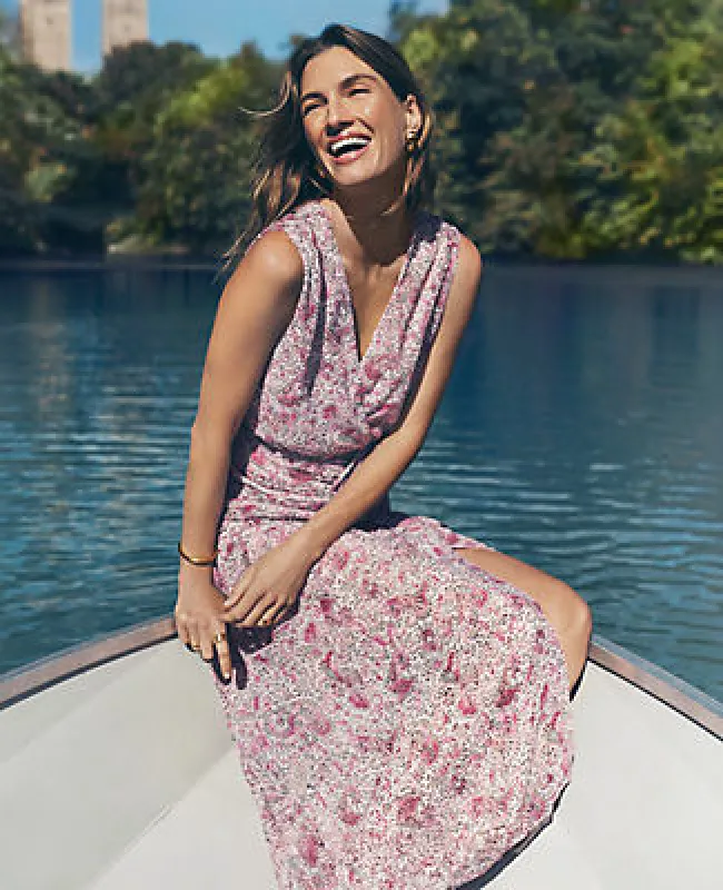 Ann Taylor Petite Floral Ruched Flare Dress sold by Ann Taylor