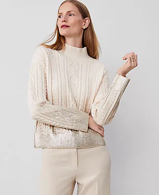 Ann Taylor Petite Foil Cable Mock Neck Sweater sold by Ann Taylor product image thumbnail 2