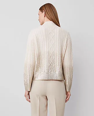 Ann Taylor Petite Foil Cable Mock Neck Sweater sold by Ann Taylor product image thumbnail 3