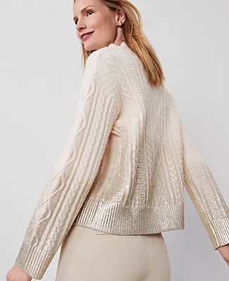 Ann Taylor Petite Foil Cable Mock Neck Sweater sold by Ann Taylor product image thumbnail 4