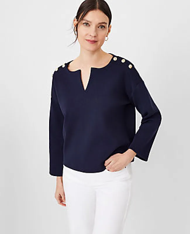 Ann Taylor Split Neck Shoulder Button Popover Top sold by Ann Taylor