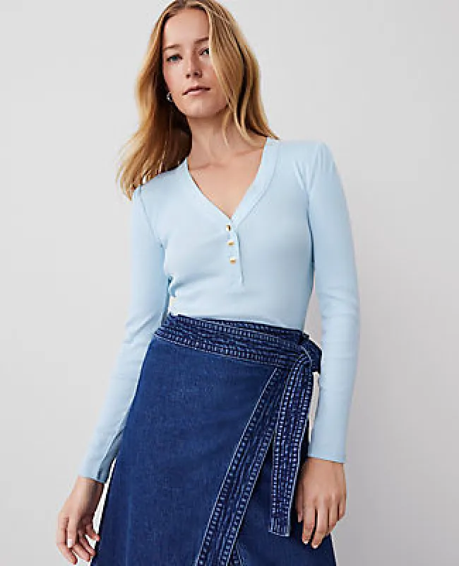 Ann Taylor Weekend Collection Puff Sleeve Henley Top sold by Ann Taylor