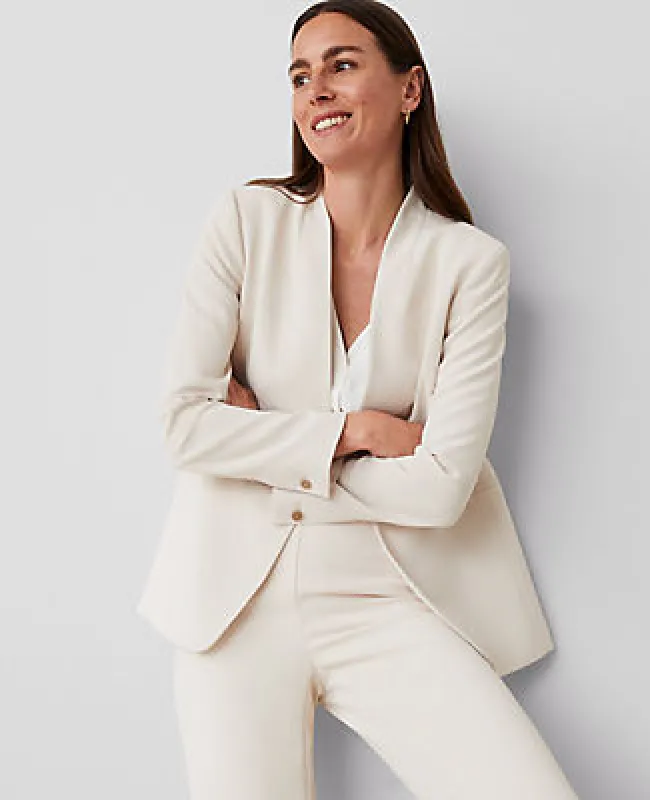 Ann Taylor The Petite Long Collarless Blazer in Fluid Crepe sold by Ann Taylor