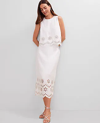 Ann Taylor Studio Collection Scalloped Linen Blend Midi Skirt sold by Ann Taylor