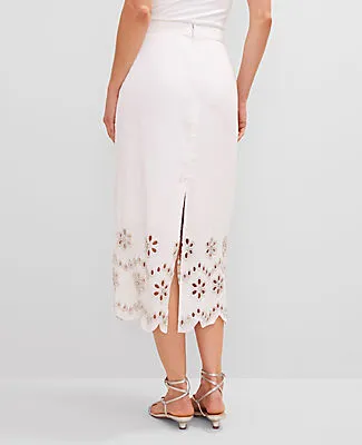 Ann Taylor Studio Collection Scalloped Linen Blend Midi Skirt sold by Ann Taylor product image thumbnail 3