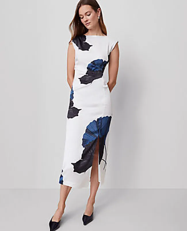 Ann Taylor Asymmetric Floral Satin Sheath Dress sold by Ann Taylor