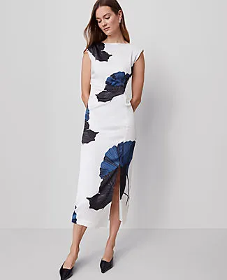 Ann Taylor Asymmetric Floral Satin Sheath Dress sold by Ann Taylor