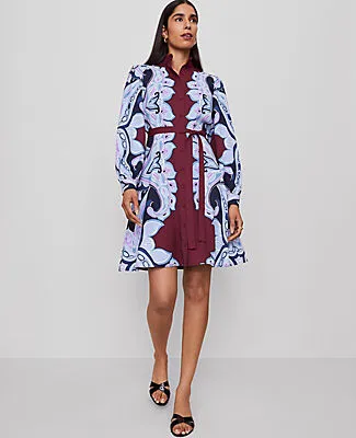 Ann Taylor Petite Paisley Ruffle Collar Flare Dress sold by Ann Taylor product image thumbnail 2
