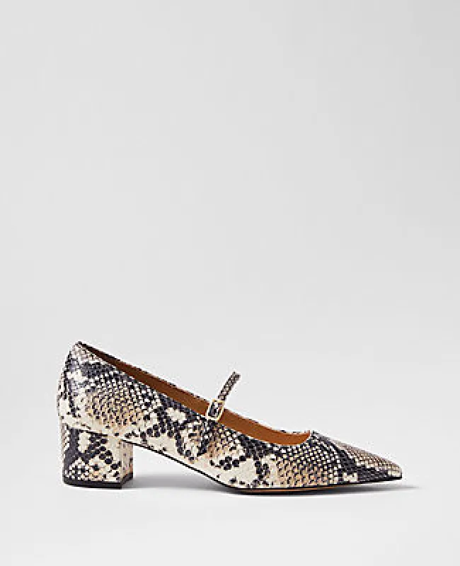 Ann Taylor Snake Print Pointy Toe Block Heel Pumps sold by Ann Taylor