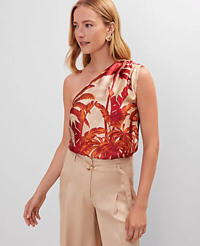 Ann Taylor Studio Collection Silk One-Shoulder Top in Tropical Print sold by Ann Taylor