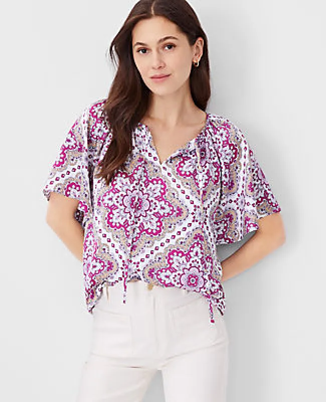 Ann Taylor Petite Tile Flounce Sleeve Popover Top sold by Ann Taylor