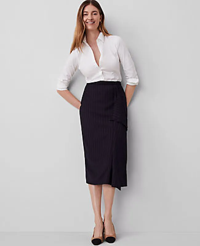Ann Taylor Petite Pinstripe Cascade Midi Skirt sold by Ann Taylor